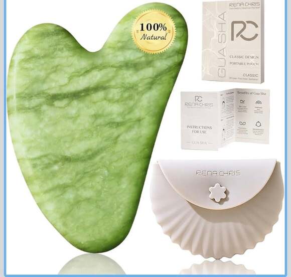RENA CHRIS Other - RENA CHRIS 100% Natural Xiuyan Jade Gua Sha Facial Tool with Silicone Seashell P